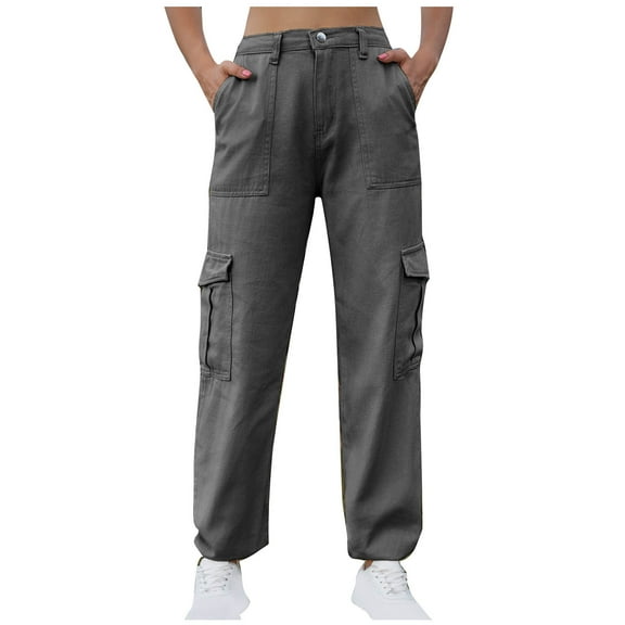 ZACPNCV Women's Mid-waist Pocket Denim Overalls Casual Pants In Spring And Summer Gray