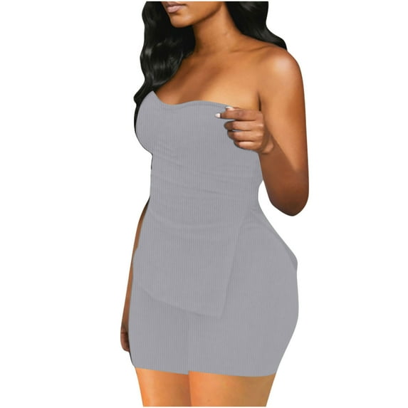 ZACPNCV Women's Solid Color Backless Sleeveless Strapless Shorts Set Gray
