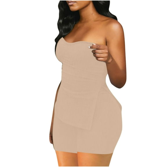 ZACPNCV Women's Solid Color Backless Sleeveless Strapless Shorts Set Khaki