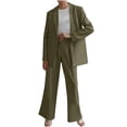 thumbnail image 1 of ZACPNCV Women's Solid Color Matching Long Sleeve Button Coat Trousers Suit Olive Green, 1 of 7