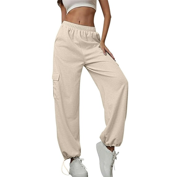 ZACPNCV Women's Sports Pants Casual Home Wear Jogging Loose Drawstring Elastic Work Pants Beige