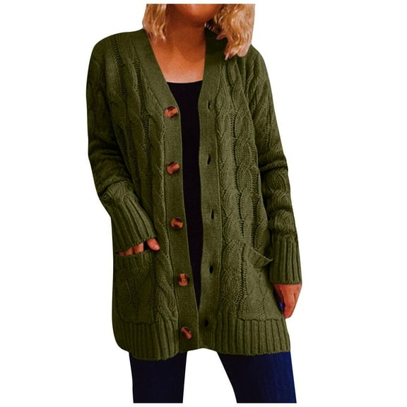 ZACPNCV Women's Winter Casual Jackets Long Sleeve Casual Collarless Slim Knit Sweater Knitted Loose Blouse Tops Cardigan Olive Green