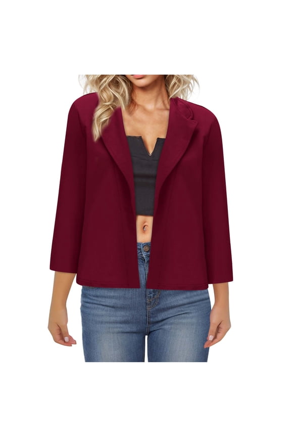 Women's Winter Casual Jackets Long Sleeve Casual Solid Suit Jacket Tops Burgundy