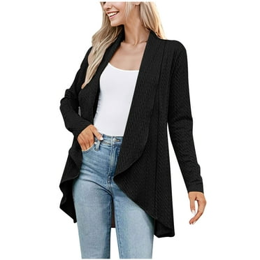 ZACPNCV Women's Winter Casual Jackets Long Sleeve Solid Color Knitted Cardigan Pocket Jacket Black