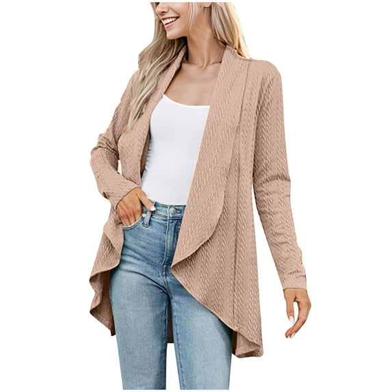 ZACPNCV Women's Winter Casual Jackets Long Sleeve Solid Color Knitted Cardigan Pocket Jacket Khaki