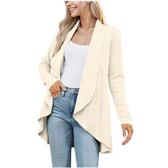 ZACPNCV Women's Winter Casual Jackets Long Sleeve Solid Color Knitted Cardigan Pocket Jacket White