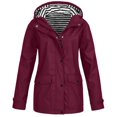 thumbnail image 1 of ZACPNCV Women's Winter Casual Jackets Long Sleeve Solid Rain Jacket Outdoor Jackets Hooded Raincoat Windproof Tops Burgundy, 1 of 5