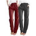thumbnail image 1 of ZACPNCV Womens Loose Wide Leg Pants 2PC Fashion Womens Casual Solid Color Elastic Loose Pants Straight Wide Leg Trousers With Pocket Burgundy, 1 of 9