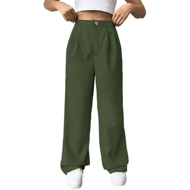 ZACPNCV Womens Loose Wide Leg Pants Casual Trousers High Waisted Loose Straight Leg Stylish Pants Suit Pants Olive Green