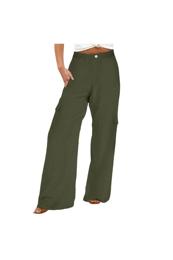 Womens Loose Wide Leg Pants High Waist Straight Pants Casual Pants Olive Green