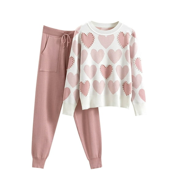 ZACPNCV Womens Pajama Sets Pink Sleepwear for Women Crewneck Polka Dots Long Sleeve Shirt and Pants Pj Sets Fall Shirts Pink