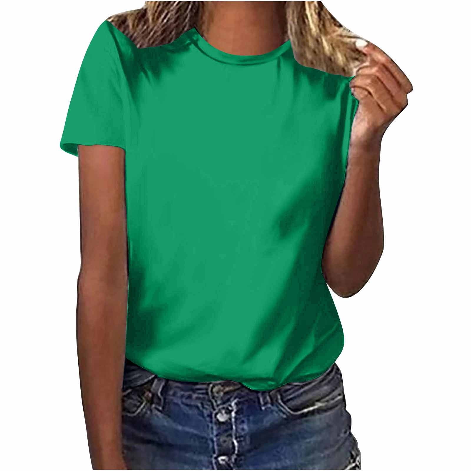 Meresysid Womens Short Sleeve Tops Casual Solid Color Crew Neck TShist
