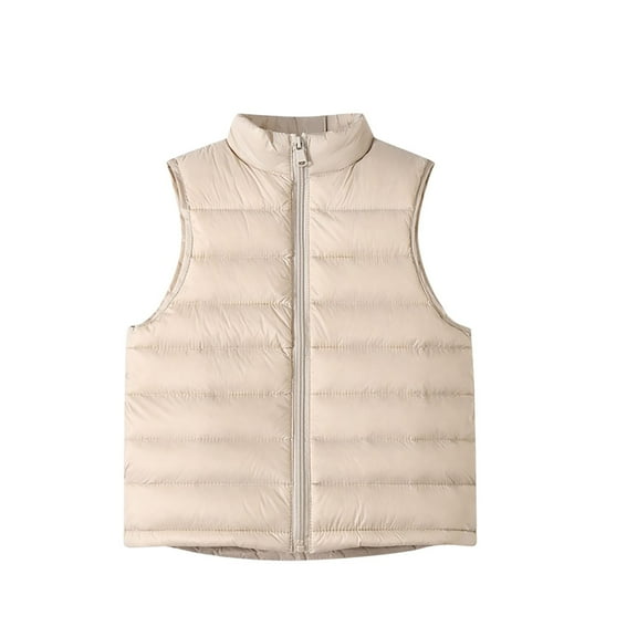ZACPNCV Zip Up Puffer Vest Kids Stand Collar Quilted for Boys Girls Light And Thin Style Shoulder Stand Up Collar Solid Color Warm Down Jacket Horse Vest Beige