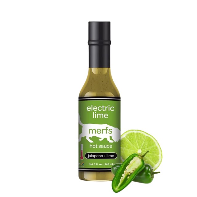 Merfs Condiments Electric Lime Green Jalapeno Hot Sauce Medium Heat