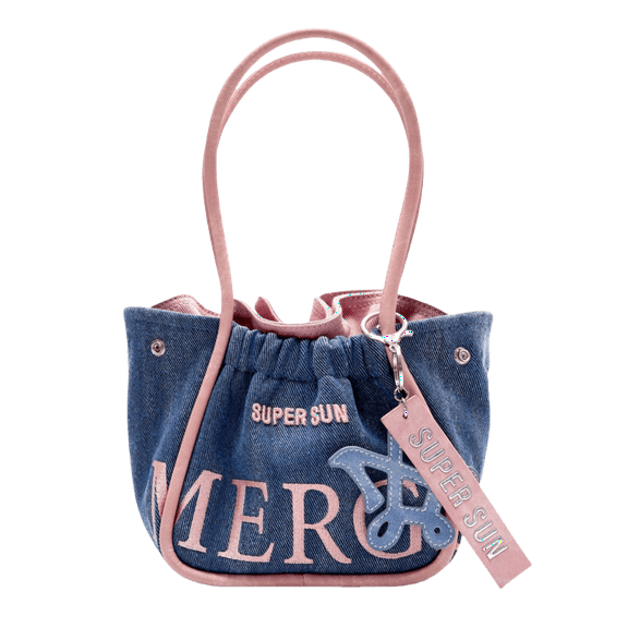 MergeĀ® x Super Sun A Day Bag Mini Blush Sky, Women'S Underarm Single-Shoulder Handbag, Crossbody Tote Bag, Denim