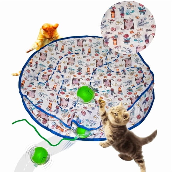Meri Billi Interactive Cat Toy with Motion Sensor Rolling Ball, Hide and Seek Mat, Mouse Chase Game