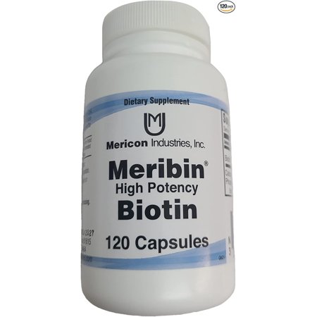 Meribin High Potency Biotin 5Mg Supplement Capsules, 120 Ea, 6 Pack