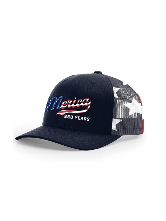 Merica 250 Years American Flag Baseball Cap, Patriotic Star Stripe Adjustable Trucker Hat for 4th of July Outdoor Wear
