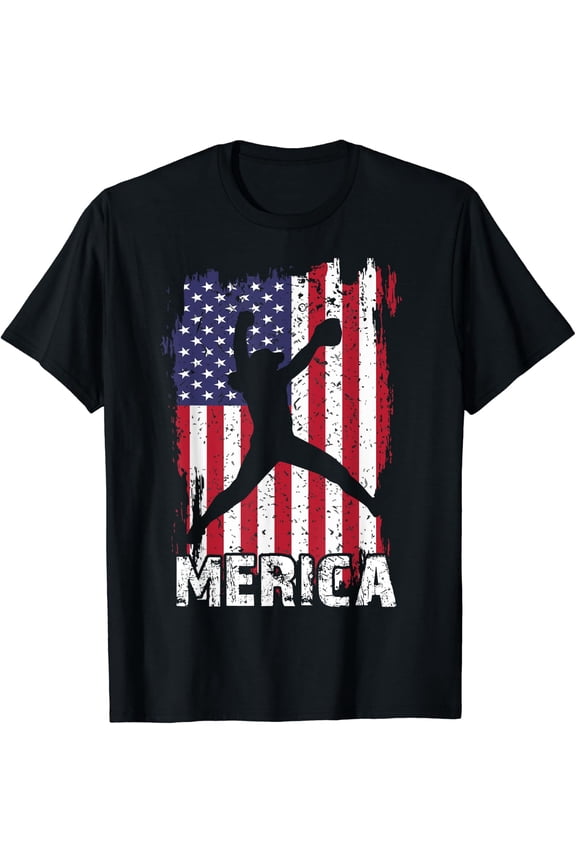 Merica 4Th July Softball Shirt Usa Flag Patriotic Girl Teen T-Shirt Size S-5XL