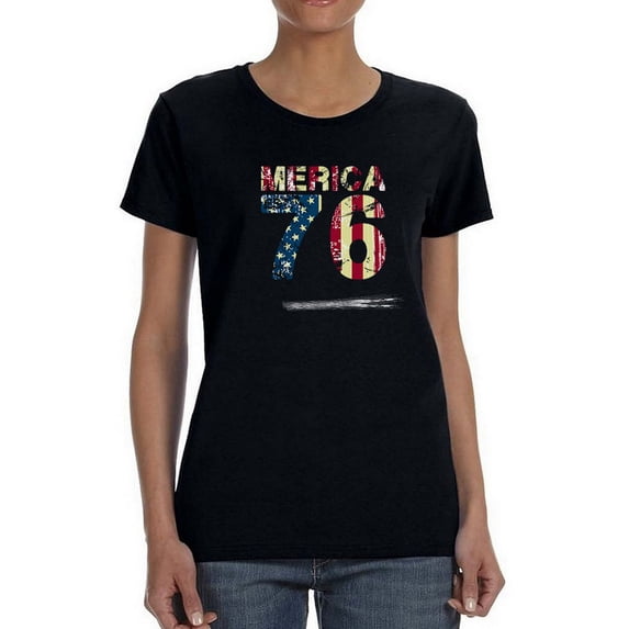 Merica 76 USA Flag Stroke Women T-Shirt, Female Small