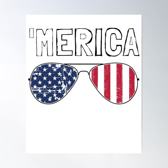 Merica Aviator Sunglasses Stars And Stripes, Unframed Poster