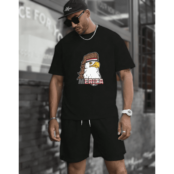 Merica Bald Mullet Eagle, Funny Patriotic American Humor Graphic Unisex T-Shirt, up to size 5XL