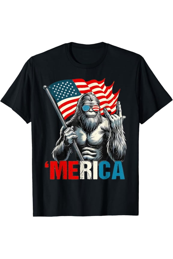 Merica Bigfoot American Flag T-Shirt