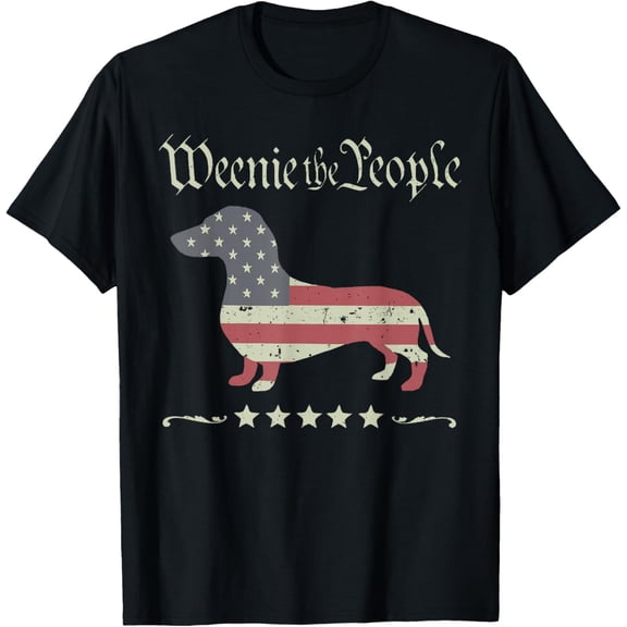 Merica Dog Dachshund Vintage Weenie The People Patriotic T-Shirt- Classic Unisex 100% Cotton Crew Neck T-Shirt Breathable Casual Everyday Wear Affordable