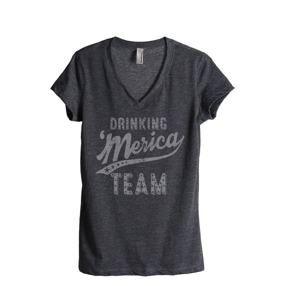 Merica Drinking Team Women's Fashion Relaxed V-Neck T-Shirt Tee Charcoal Grey Small