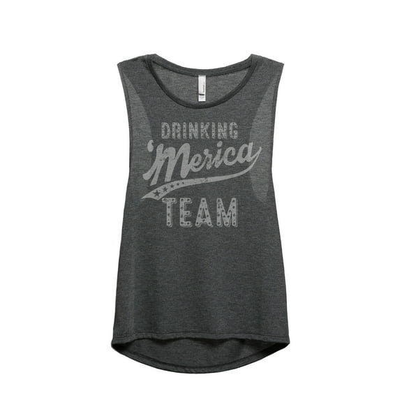 Merica Drinking Team Women's Fashion Sleeveless Muscle Tank Top Tee Charcoal Grey Small