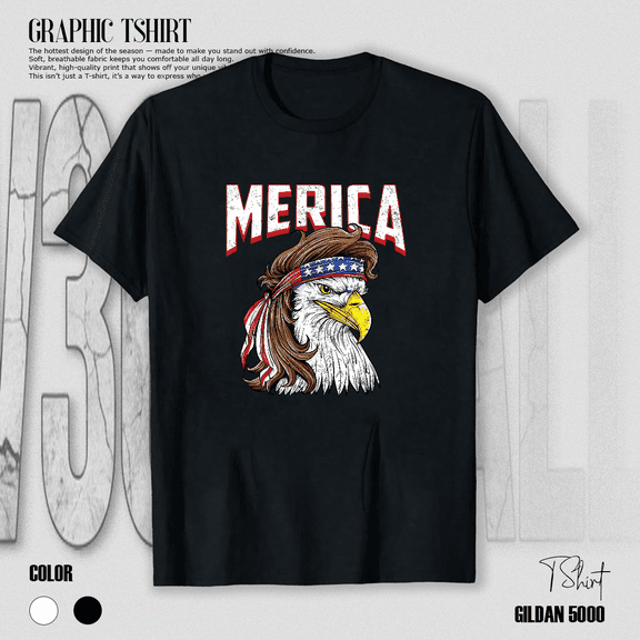 Merica Eagle Mullet 4th Of July Patriotic American Humor Unisex T-Shirt V14036, up to size 5XL