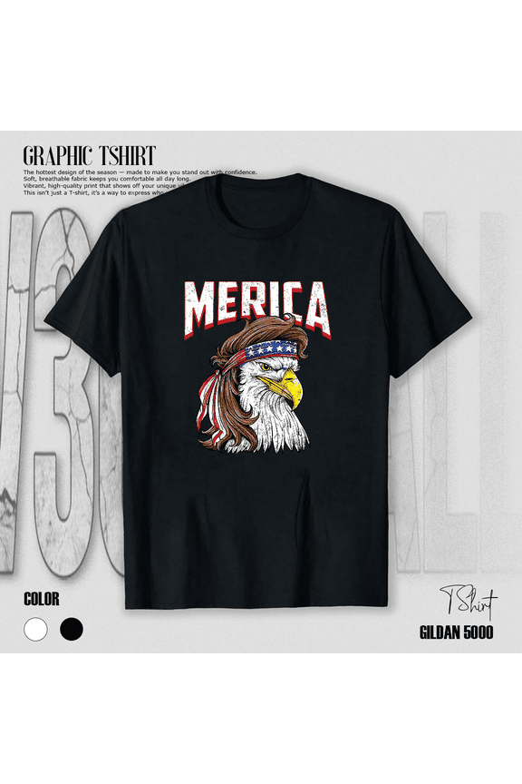 Merica Eagle Mullet 4th Of July Patriotic American Humor Unisex T-Shirt V14036, up to size 5XL