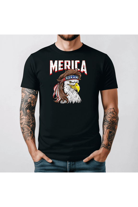 Merica Eagle Mullet 4th Of July Redneck Patriot Graphic Tee V14036,for men and women up to 5XL