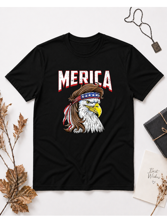 Merica Eagle Mullet Unisex T-Shirt - Patriotic USA Eagle, S-5XL