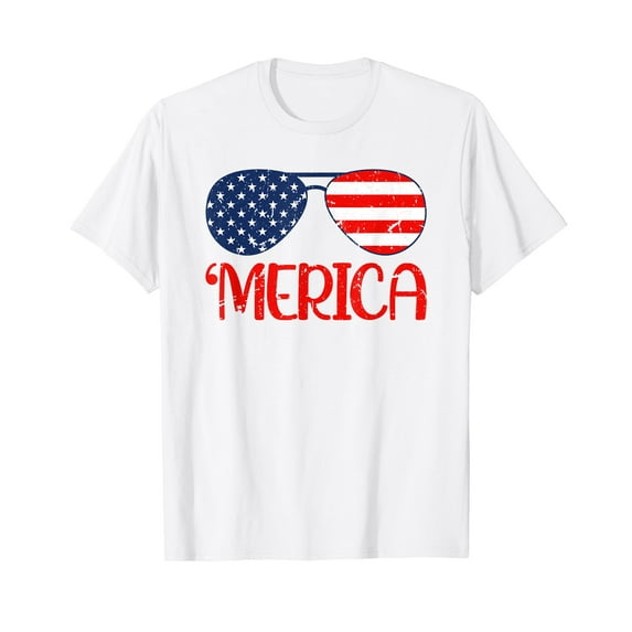 Merica Flag Sunglasses Red White Blue Patriotic 4th of July Vintage Men T-Shirt
