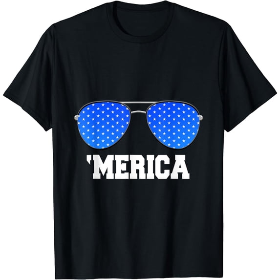 Merica Glasses 4th Of July Independence Day T-Shirt