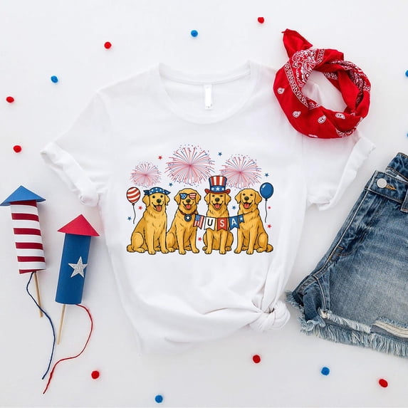Merica Golden Retriever Shirt, Stars and Stripes 4th of July Dog Shirt,Golden Retriever Mom Gift, Patriotic Dog Golden Retriever Lover Shirt Tshirt All Size S-5XL