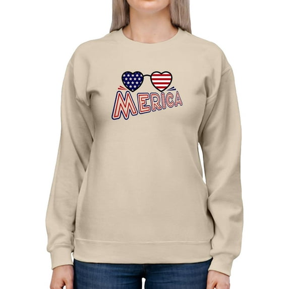Merica Heart Sunglasses Sweatshirt Women -Image by Shutterstock, Female Medium