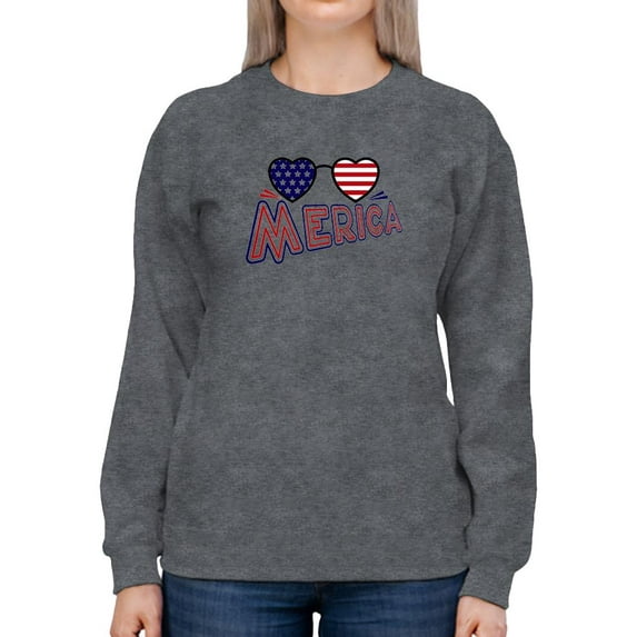 Merica Heart Sunglasses Sweatshirt Women -Image by Shutterstock, Female x-Large