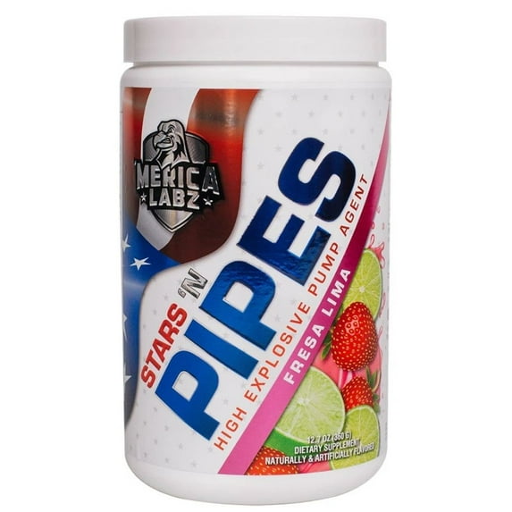 Merica Labz Stars 'N Pipes High Explosive Pump Agent, Stimulant-Free, 6G of L-Citrulline, 20 Servings (Fresa Lima)