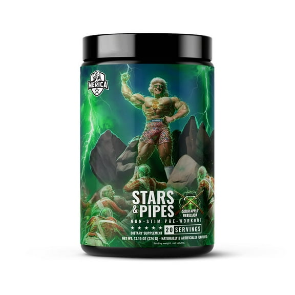 Merica Labz Stars 'N Pipes Non-Stimulant Pre-Workout, 20 Servings (Sour Apple Rebellion)