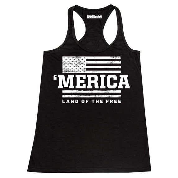 Merica Land of The Free 4th of July Women's Tank Top, S, Black