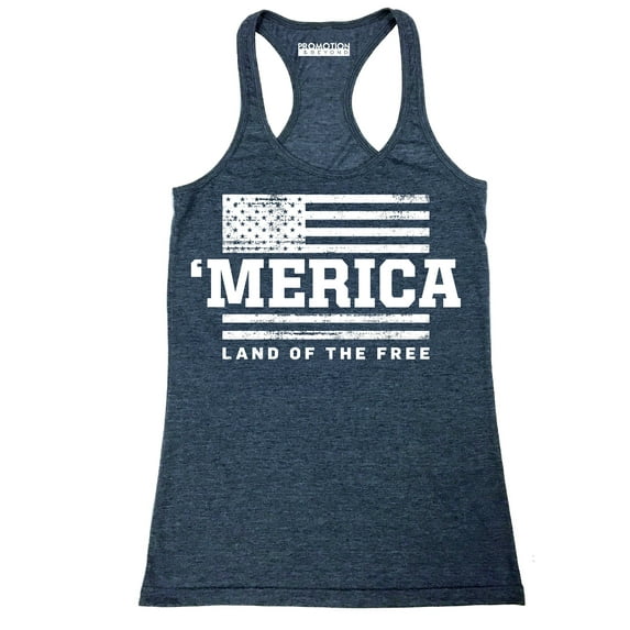 Merica Land of The Free 4th of July Women's Tank Top, XL, H. Navy