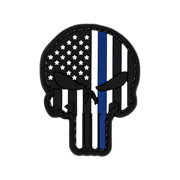 Merica Life Punisher US Flag with Thin Blue Line Patch, 1.74 x 2.25, PUNISHER-US