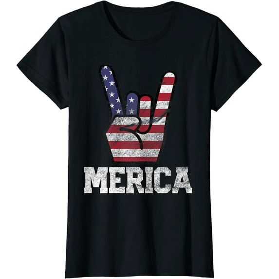 Merica Rock Sign 4th of July Vintage American Flag Retro USA T-Shirt