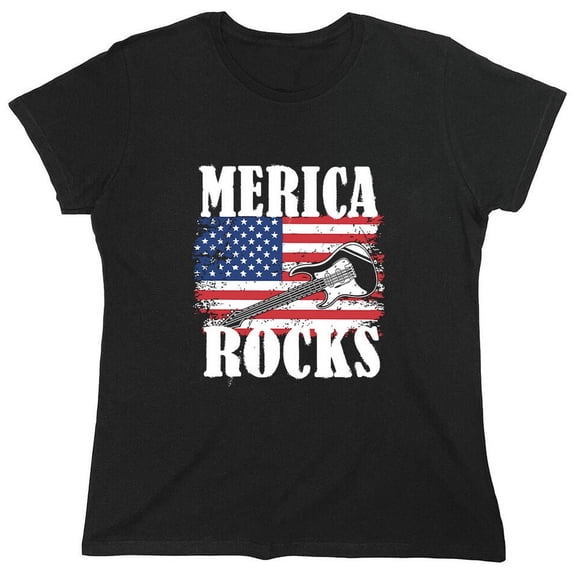 Merica Rocks Sarcastic Humor Novelty Funny Women's Casual Tees