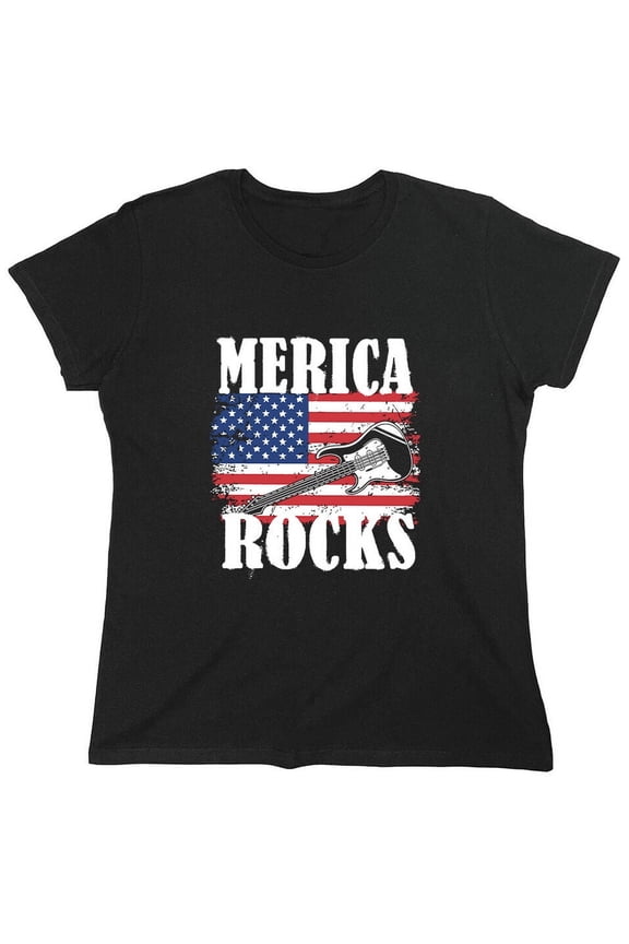 Merica Rocks Sarcastic Humor Novelty Funny Women's Casual Tees