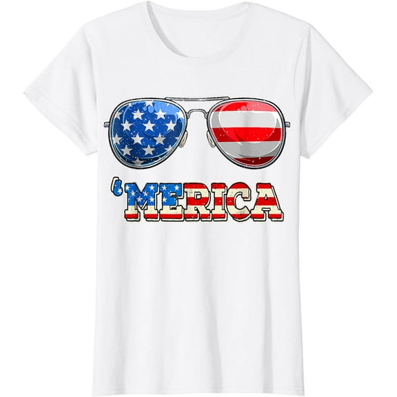 Merica Sunglasses 4th Of July Funny Patriotic American Flag T-Shirt