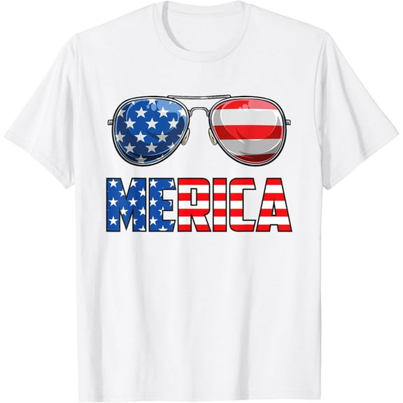 Merica Sunglasses 4th of July For Men Women kids US T-Shirt100% pure cotton white short-sleeved T-shirts for men and women