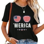 Merica Sunglasses USA 4th of July Women's Graphic Tee with Cool Design - Perfect for Everyday Wear